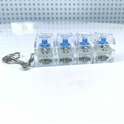 4Keys Mechanical Keyboard Electronic Luminous Transparent Crystal Height Pressure Reduction Finger Button Anti Stress Keycap Toy Schoolbag Pendant Keychain Decompression Clicker Gadget Gift