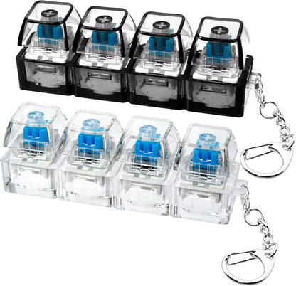 4Keys Mechanical Keyboard Electronic Luminous Transparent Crystal Height Pressure Reduction Finger Button Anti Stress Keycap Toy Schoolbag Pendant Keychain Decompression Clicker Gadget Gift